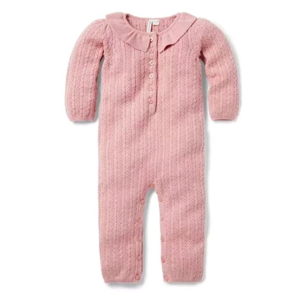 New Janie and Jack Pink Cableknit Sweater Romper One Piece Baby Girl 6-12 Months